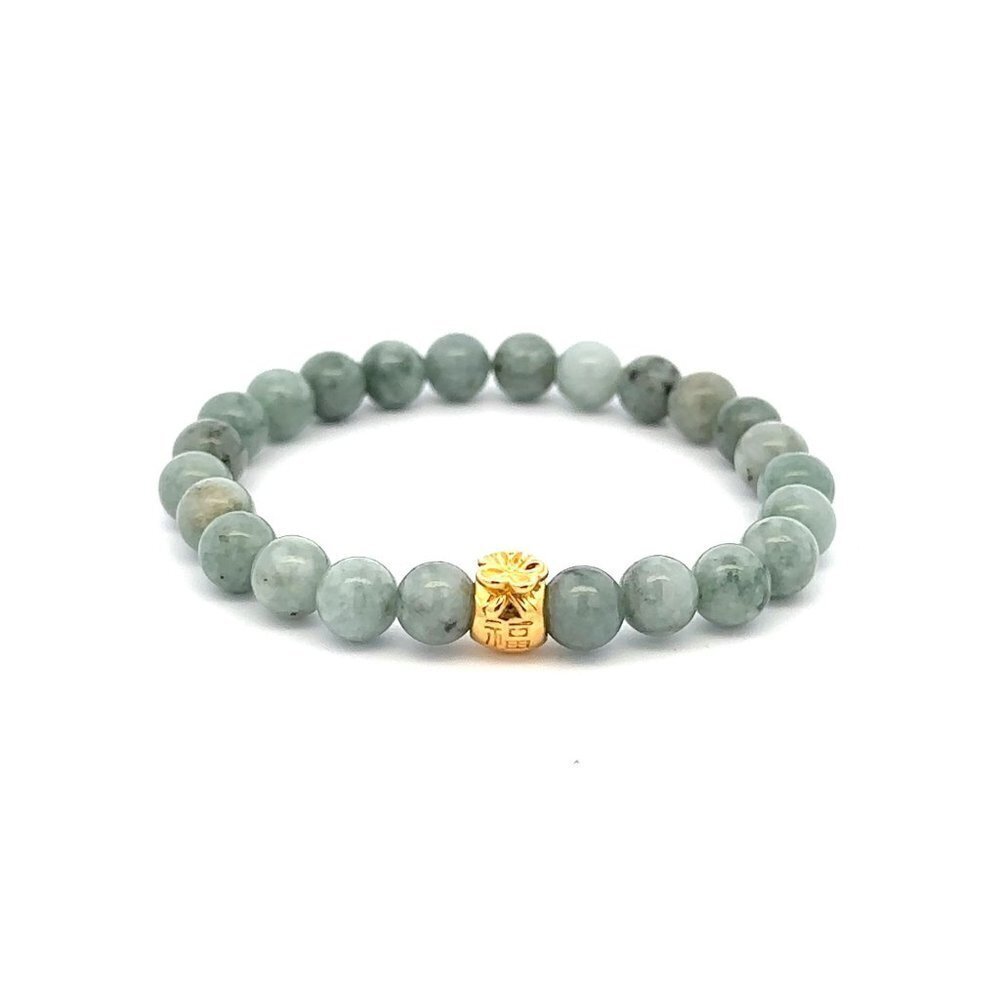 18K Gold Money Bag Lucky Charm Bracelet Natural Burmese Jade Gemstones 6mm